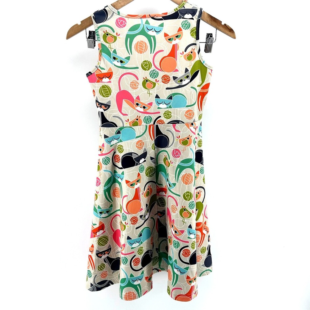 Atomic Cat Mid Century Modern Retro Skater Dress Sleeveless Novelty Print Kids L - Picture 3 of 3